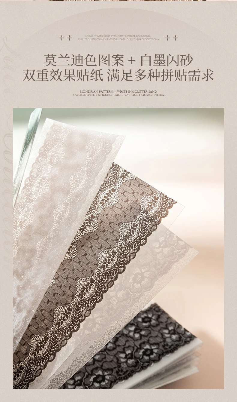 16 Stück Retro Floral White Lace Sticker Buch Handkonto DIY Dekoration Scrapbooking Fotoalbum Handwerk, Junk Journal Supplies – Detail 5