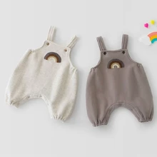 

Toddler Baby Bodysuits for Girls Boys Cute Solid Rainbow Strap Rompers Playsuits 2022 Spring New Cotton Sleeveless Kids Clothes