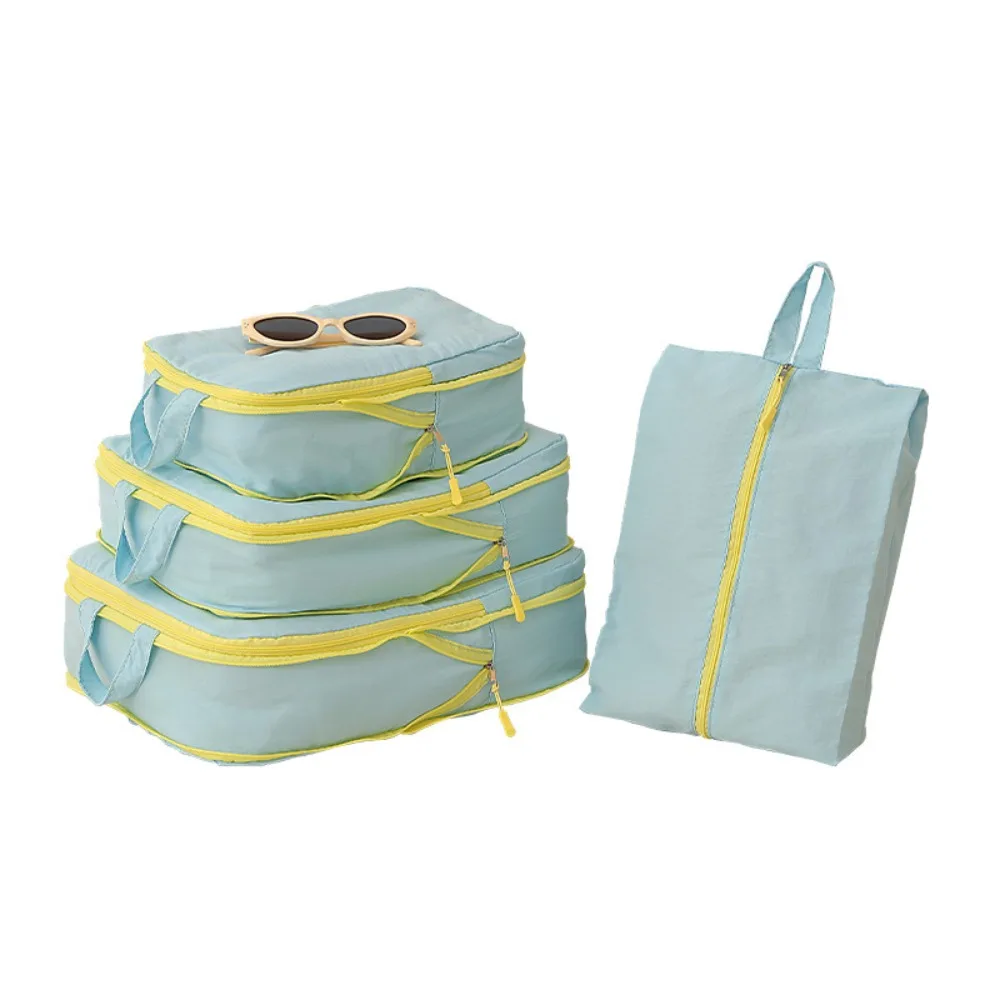 Enhanced Travel Packing Cubes Set with Shoe Bag - Yellow Taslan, Space-Saving Compression Luggage Organizers