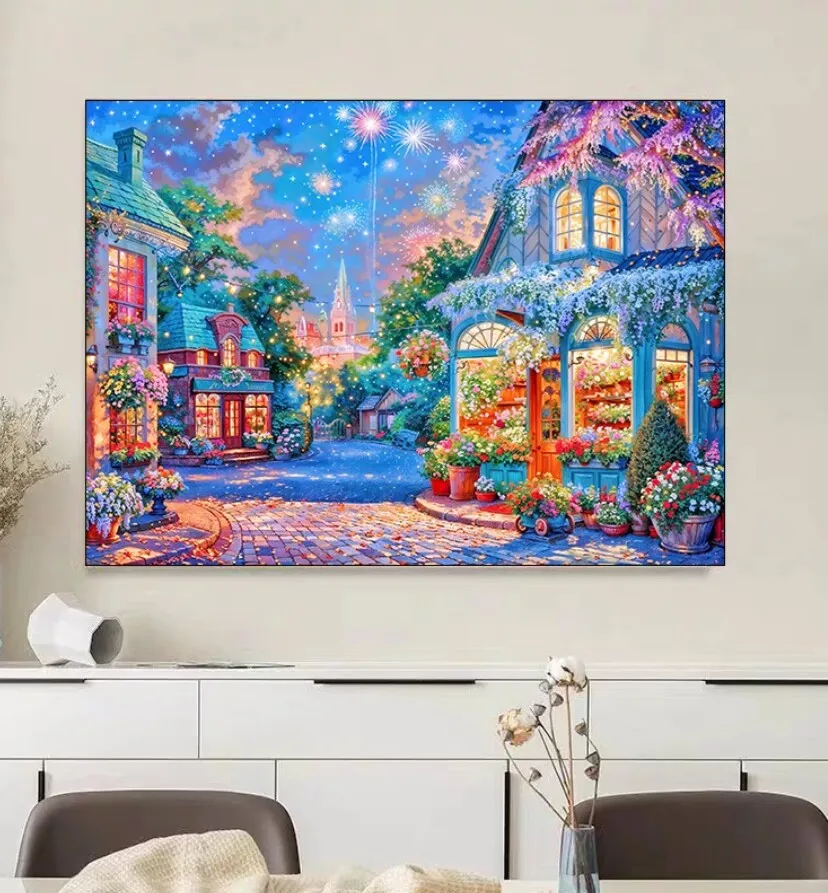 9ct 60x80cm Fireworks Street Printed Kits Cross Stitch Embroidery DIY Chinese Style Needlework Set Home Decor Crafts