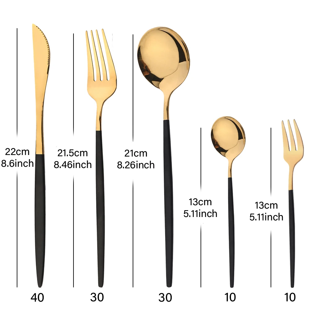 Description Picture 4 of item24Pcs Stainless Steel Cutlery Set Black Gold Tableware Mirror Dinnerware Dinner Spoon Fork Knife Western Silverware Flatware Set