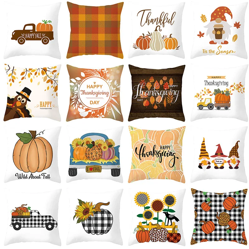 

2021 Autumn Pumpkin Floral Print Farmhouse Cushion Cover Nordic White Pillow Case Thanks Giving Day Sofa Throw Pillow Decor Home
