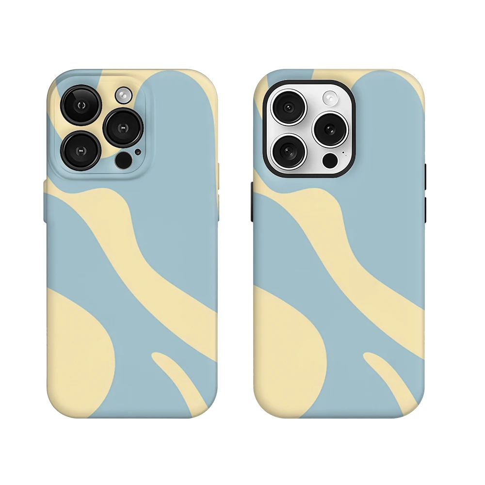 Luxury Double-Layer Phone Case with Blue and Yellow Wave Design