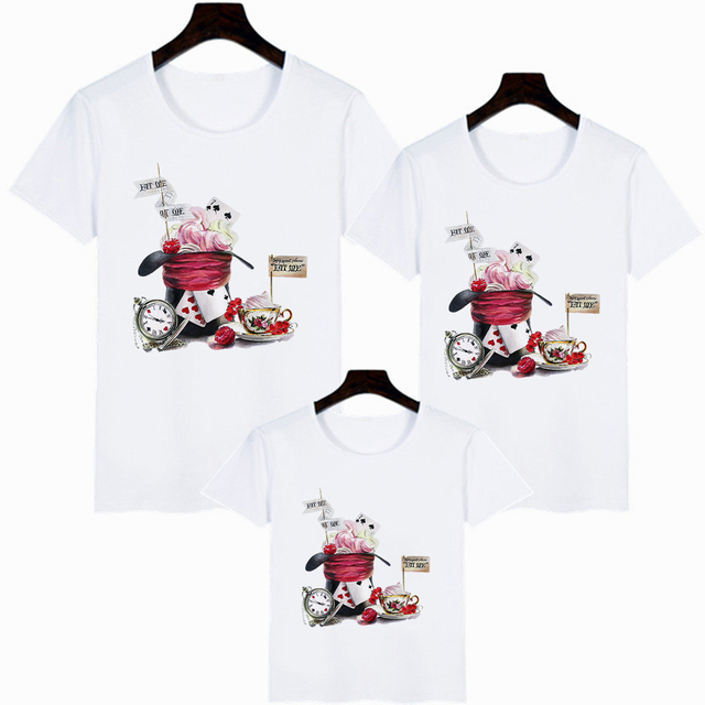 Shirts Disney Summer Popular Alice in Wonderland Family Look Outfits Parent Child Comfy Leisure Exquisite Tea Time T-Shirts