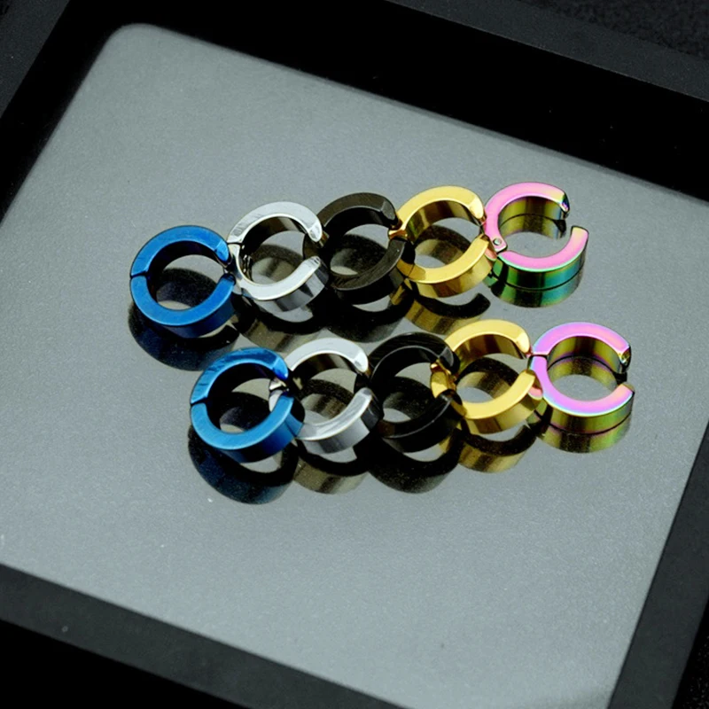Pair of black stainless steel clip-on hoop earrings