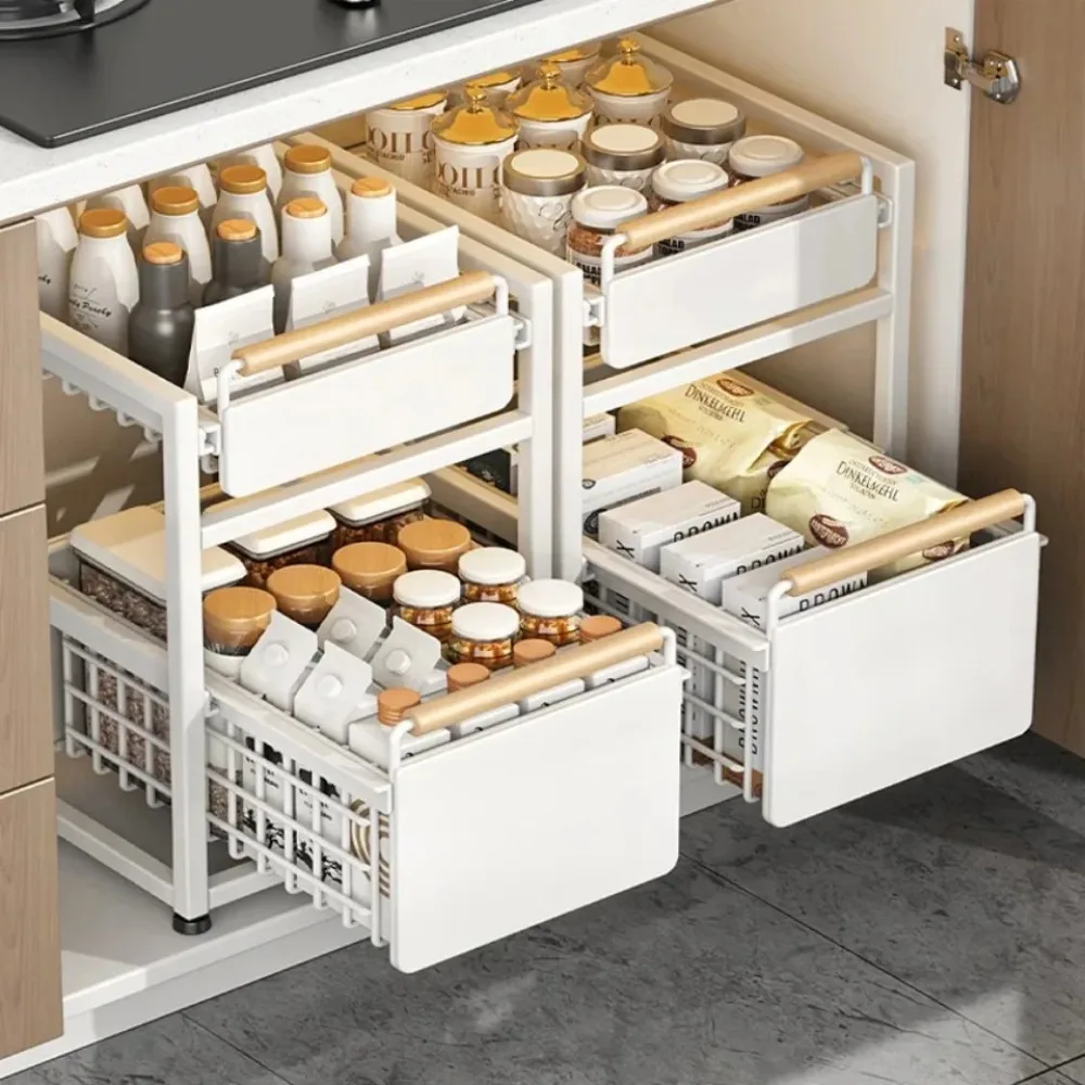 Under Sink Organizer Rack 1/2 Tier Basket Drawer Organizer Under Sink Cabinets Metal Shelf for Bathroom or Kitchen