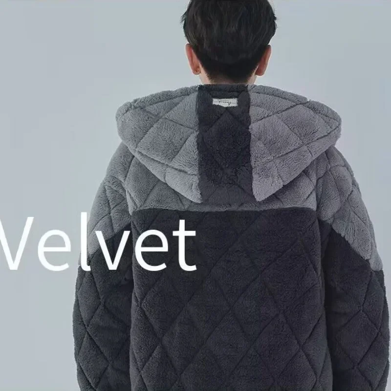 2024 New Sleepwear Men's Winter Coral Velvet Loungewear Three-layer Cotton Sleepwear Thickened Plush Flannel Warm Homewear Set
