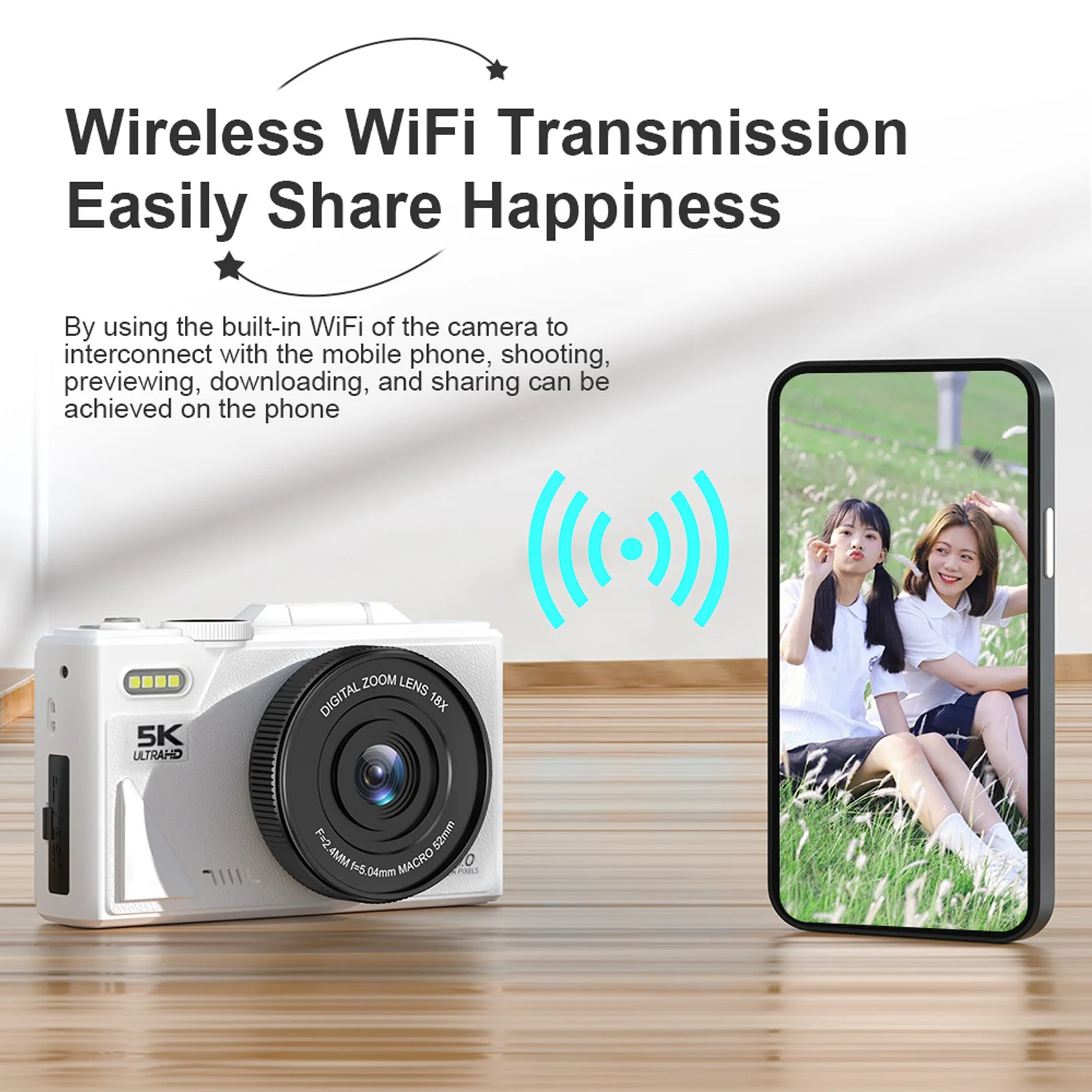 Appareil Photo Numérique 5K 75MP Avec écran Flip 3" - WiFi, Zoom 18x, Macro - Pour Vlog Et Débutants