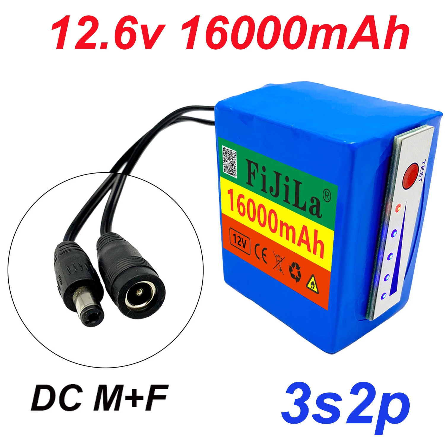 11.1v/12.6v lithium battery 12v 18650 3s2p 16000mah indicator light for ...