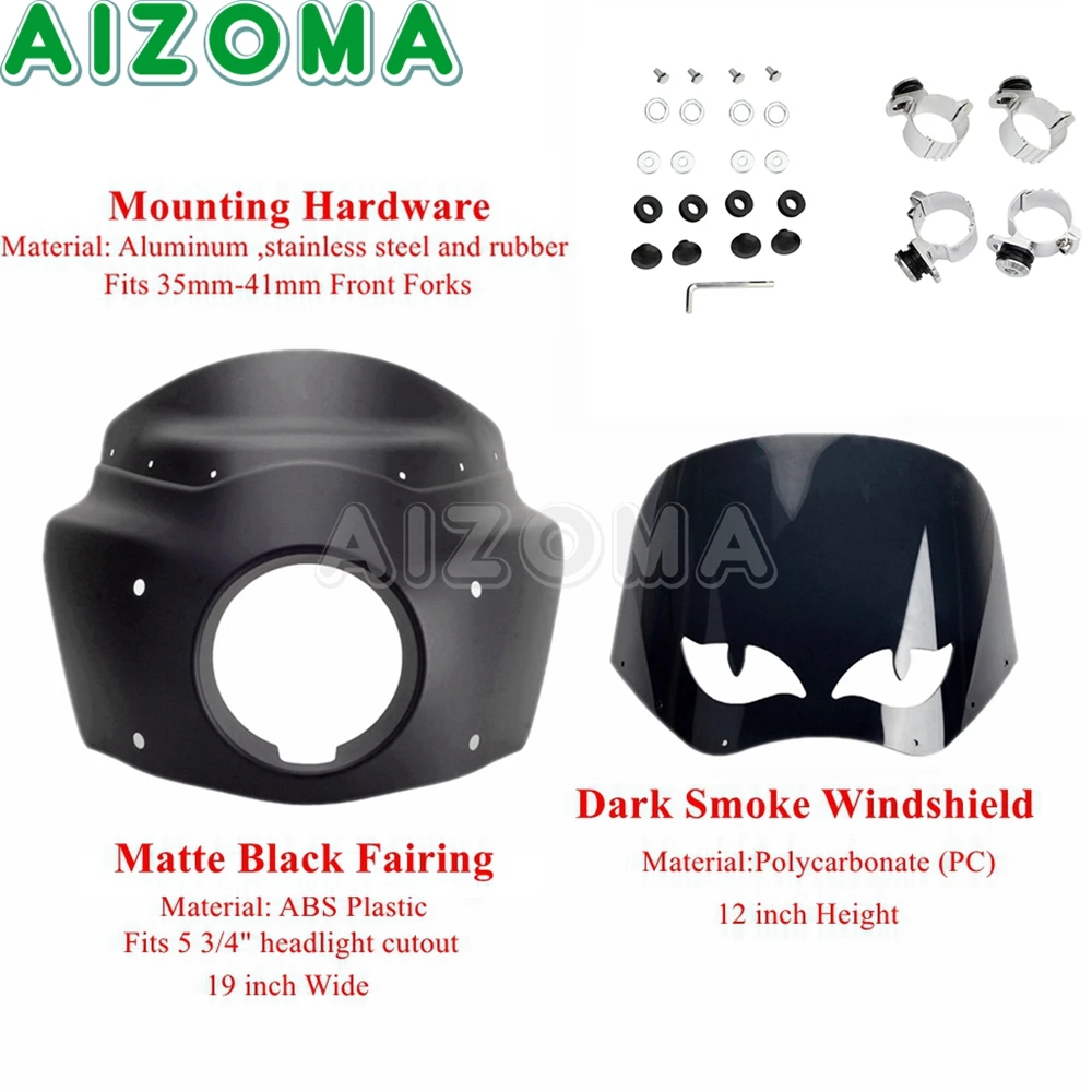 Motorcycle Front Mask 12 inch Windshield Windscreen 5 3/4" Headlight Fairing For Harley Sporster XL XLH 883 1200 1100 1986-2015