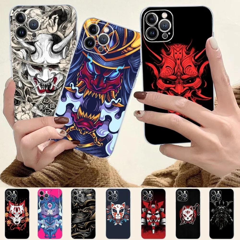 

Samurai Oni Mask Phone Case For iPhone 14 11 12 13 Mini Pro XS Max Cover 6 7 8 Plus X XR SE 2020 Funda Shell