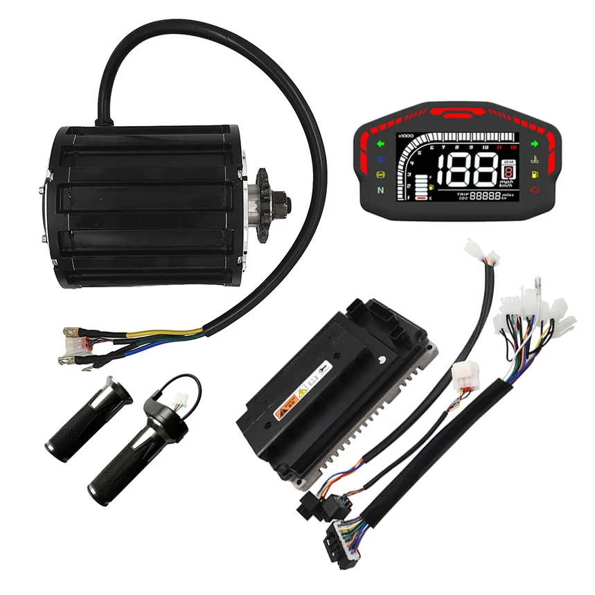 QSMOTOR 3000W Mid-drive BLDC Motor and Votol Controller EM-150 with DKD Display for electric motorcycle votol em 200 2 v2 dc 200a boost 250a 5 8kw emc bldc controller for pmsm brushless motor