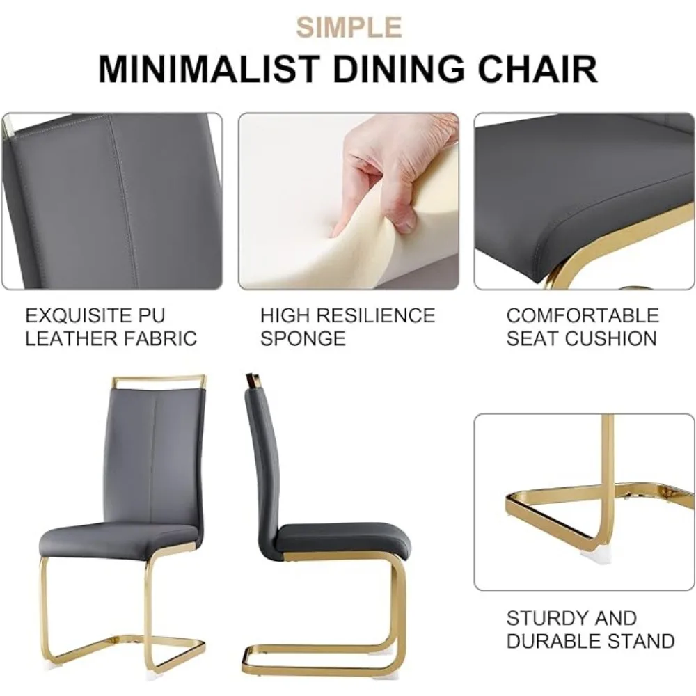Dining Chair Living Room Table and Chairs Tempered Glass Dinings 5 Piece Dining Table with 4 Pcs Leather Dinings Chairs Living Room Set