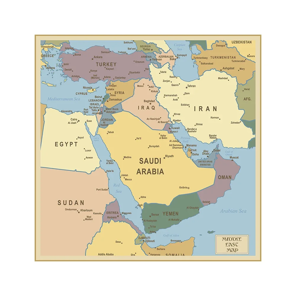 90*90 cm Middle East Political Map Non-woven Canvas Painting Wall Art Poster Living Room Home Decoration School Supplies