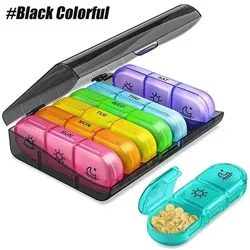 Portable 7-Day Pill Organizer with Large Compartments for Vitamins and Medications (21 grids-B)