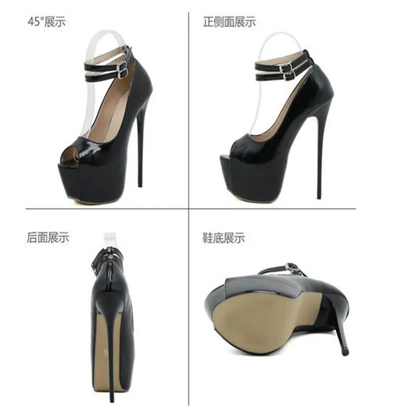 Liyke Fashion Design Double Buckle Strap Platform Sandals Women Pumps Sexy Peep Toe 16.5CM Super High Heels Stripper Shoes White