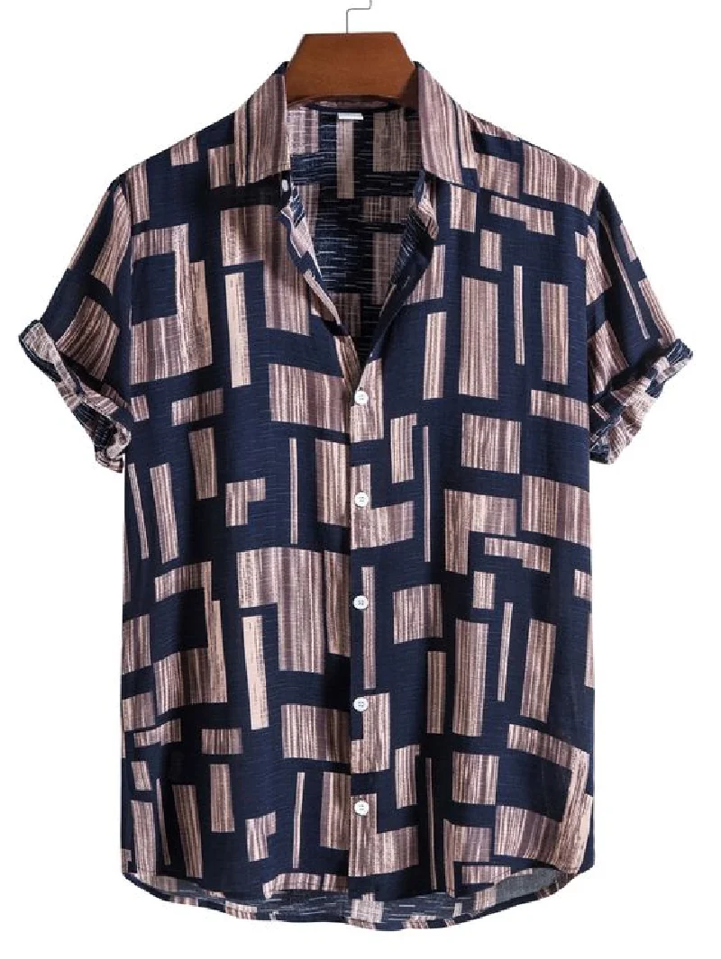Summer men's short sleeved shirt T-shirt with retro print