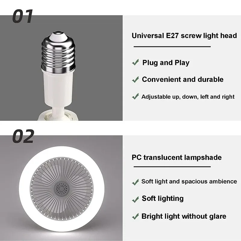 Ceiling Fan with Lighting Source, Remote Lamp, E27 Control, Bedroom, Living, Home, Luster, Silent, Ac85-265v Fan Light Ceiling