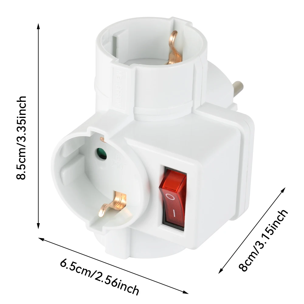 Universal Dual Outlet Power Converter with Switch - Travel-Friendly EU Adapter, 16A 250V