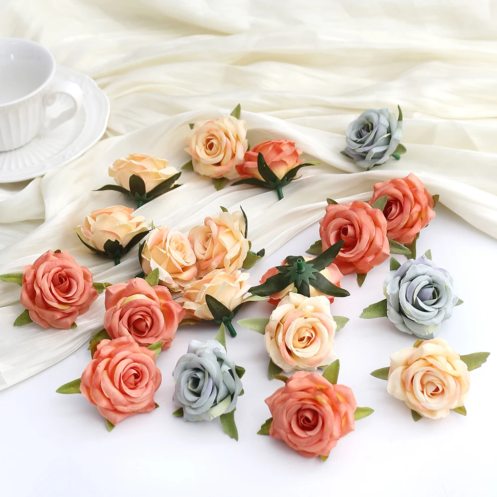 10/20Pcs Rose Artificial Flowers Head Fake Flower For Wedding Decoration Supplies Bride Bouquet Filler Home Decor Crafts Wreath