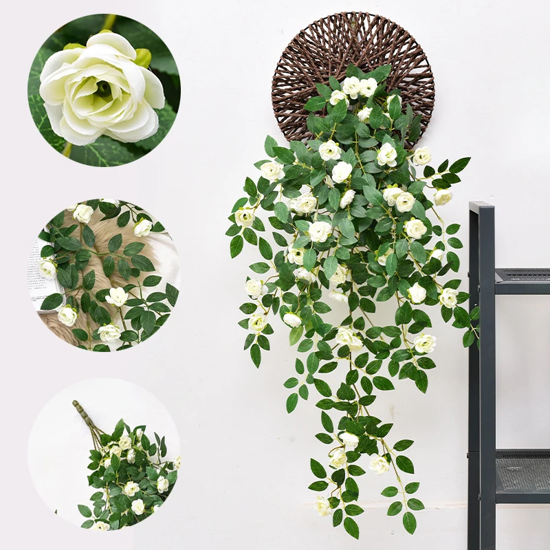 Artificial Rose Vine Bouquet - 80cm Decorative Hanging Rattan Accent for Home and Wedding Decor