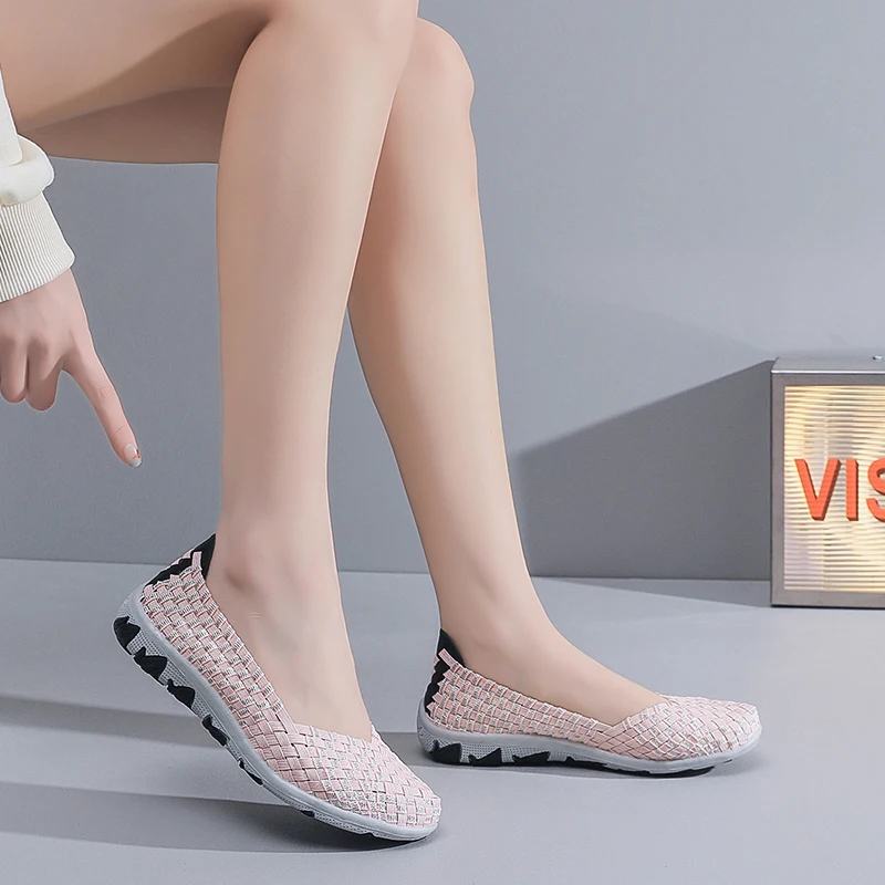 Casual Sneakers Women's Summer Handmade Woven Sneakers Flat Bottomed Lightweight Breathable Trendy Casual Shoes with Soft Soles Lazy Shoes