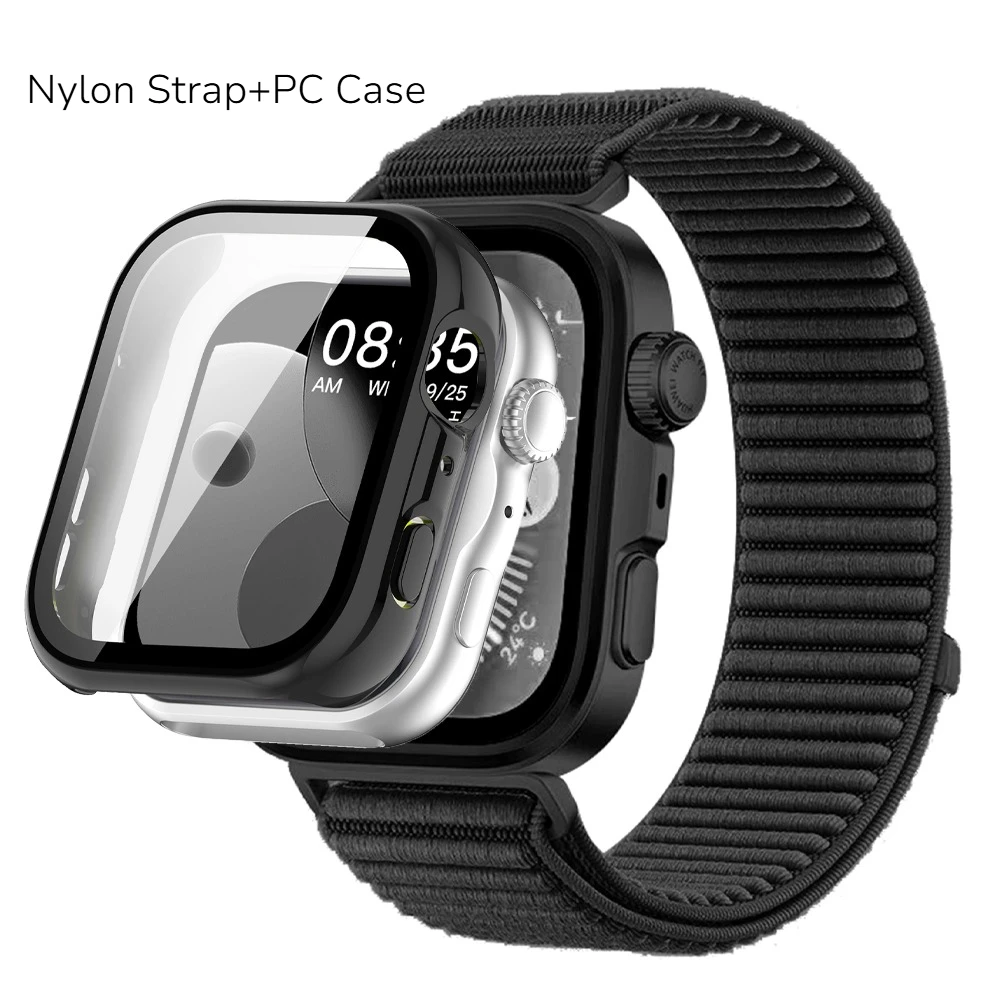 Premium Nylon Strap with Durable PC Case for Smartwatch – Tempered Glass Protection Included