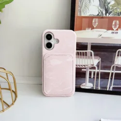 Luxurious Korean Satin Silk Texture Card Holder Wallet Phone Case - Smooth Shockproof Hard Back Cover for iPhone 12 Pro (Light Pink)