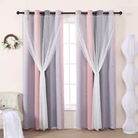 Gradient Double-Layer Perforated Curtains, Hollowed Out Stars, Children'S Room Shading Decoration, One Piece Set 3