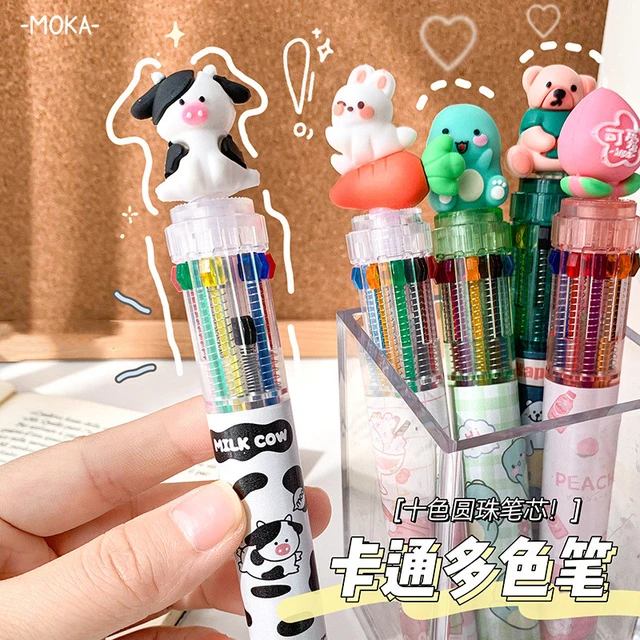 1PC 10 Colors Cartoon Ballpoint Pen Cute Animal Stationery Multicolored Pens  - AliExpress