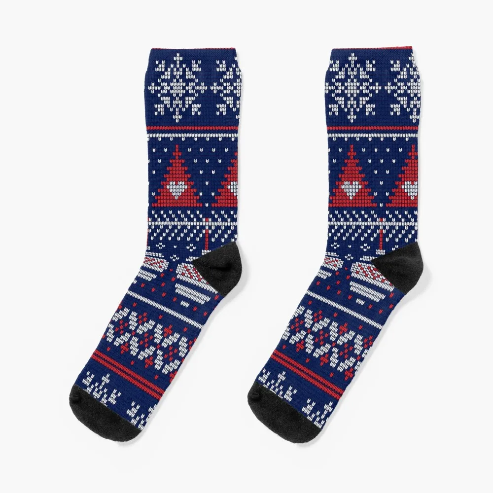 

Knitting Christmas pattern with christmas trees, snow flakes and Christmas balls Socks Lots retro Socks Girl Men's