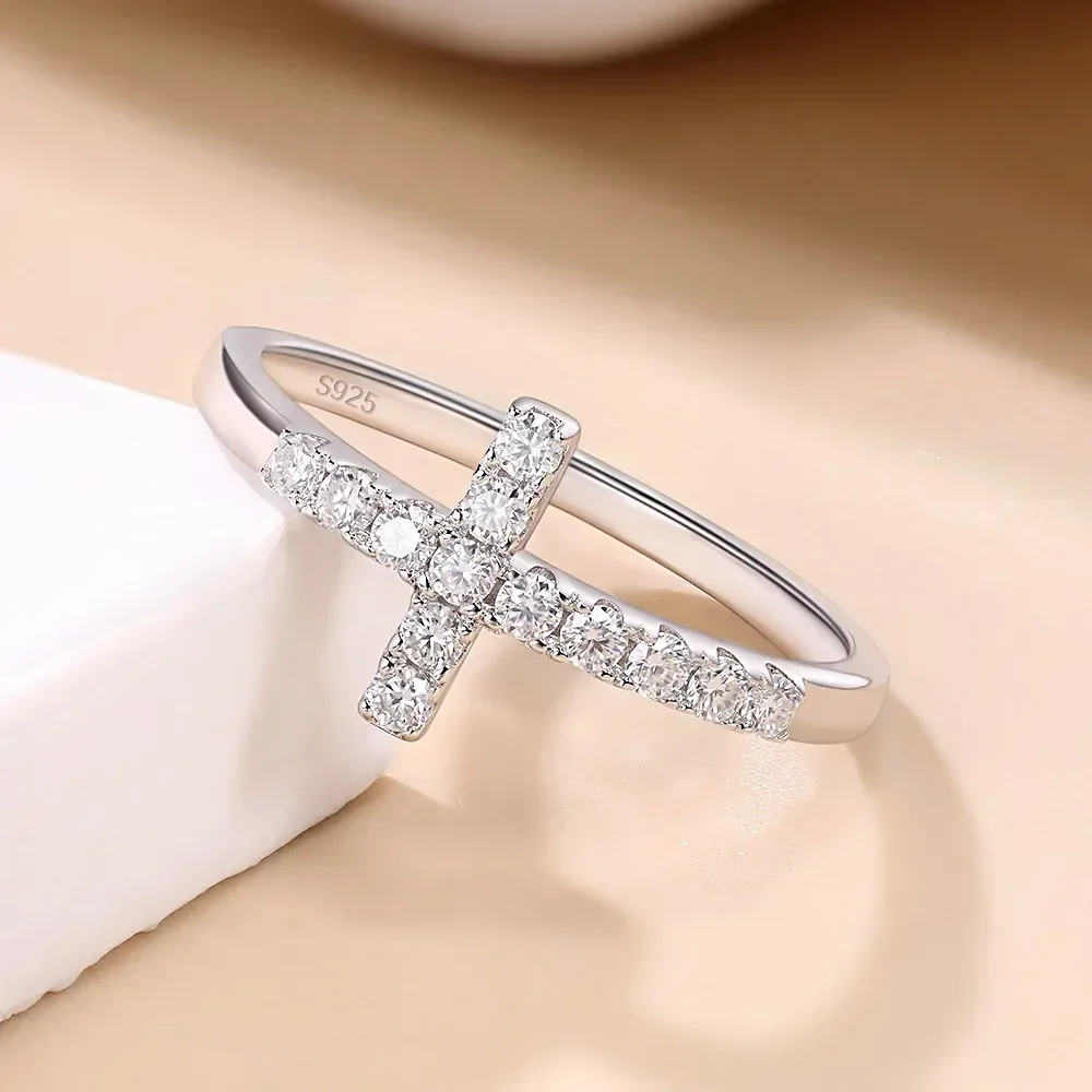M-JAJA Moissanite Ring Original 925 Sterling Silver 3mm D Color VVS1 Cross Wedding Bands for Women Couple Promise Rings Jewelry 3