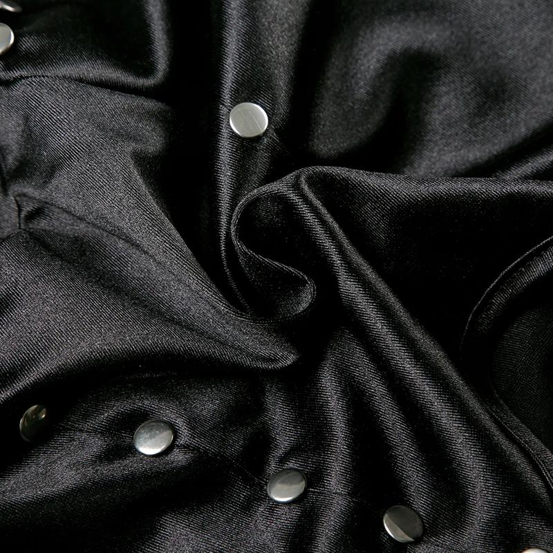 Camisola sexy ajustada de PU con diseño de remaches de satén empalmados para mujer, blusas de moda retro Gyaru Darkly Punk