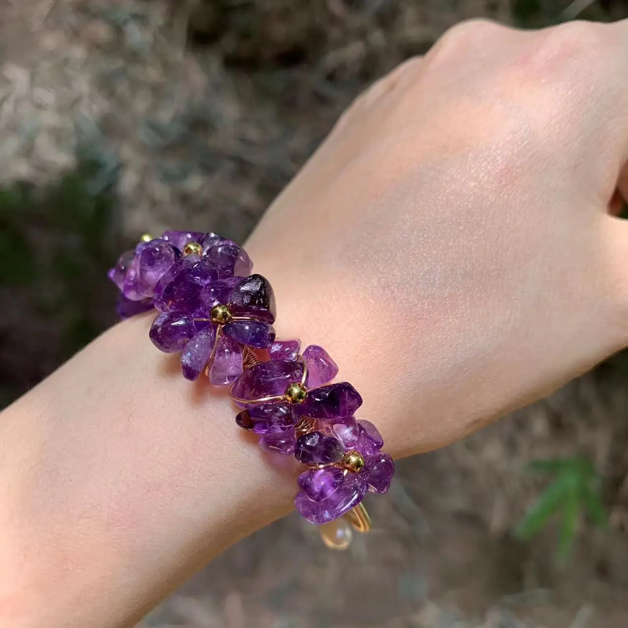 Natural Amethyst Aquamarine  Olivine Citrine Bracelet Stone Irregular Jewelry For Women Design Handmade Chip Jewelry