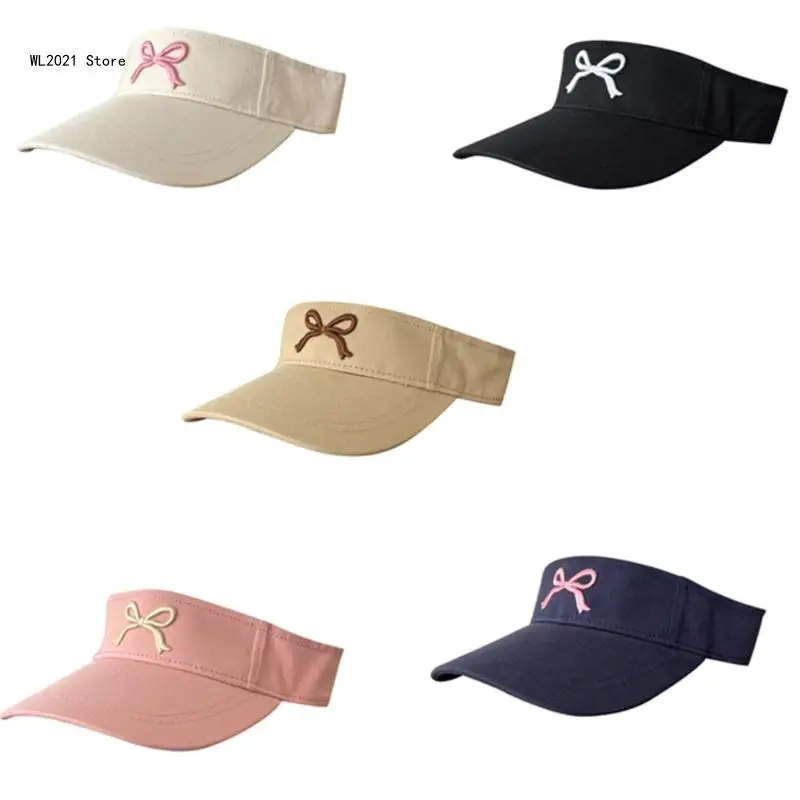 

Open Top Baseball Hat Embroidered Bows Hat Outdoor Sport Hat Girl Travel Sun Hat