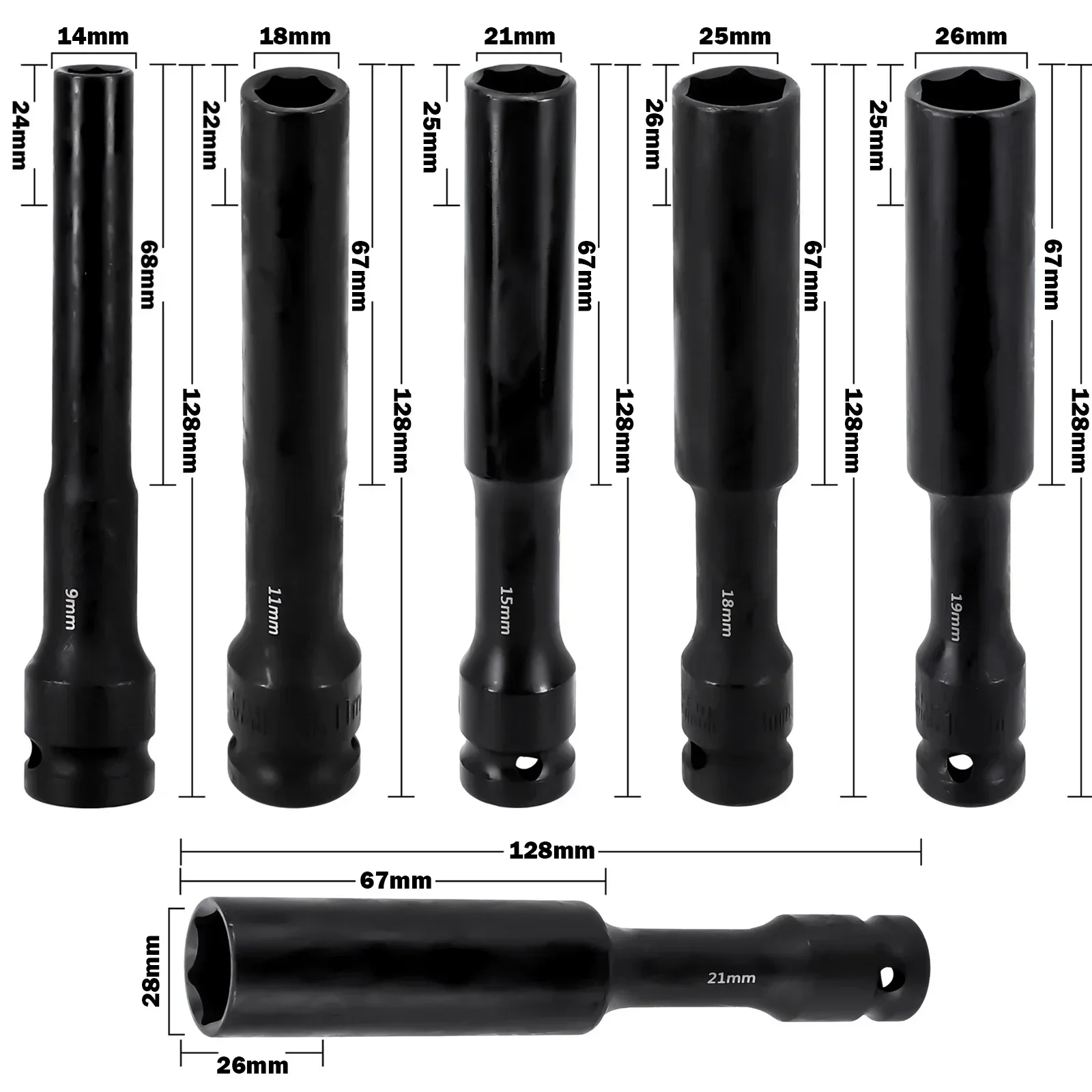 128mm Deep Impact Socket 1/2'' Drive Hub Nuts Flywheel Hexagon Wrench Hex Socket Head 7-24mm Adapter Spanner Converter 128mm Deep Impact Socket 1/2'' Drive Hub Nuts Flywheel Hexagon Wrench Hex Socket Head 7-24mm Adapter Spanner Converter