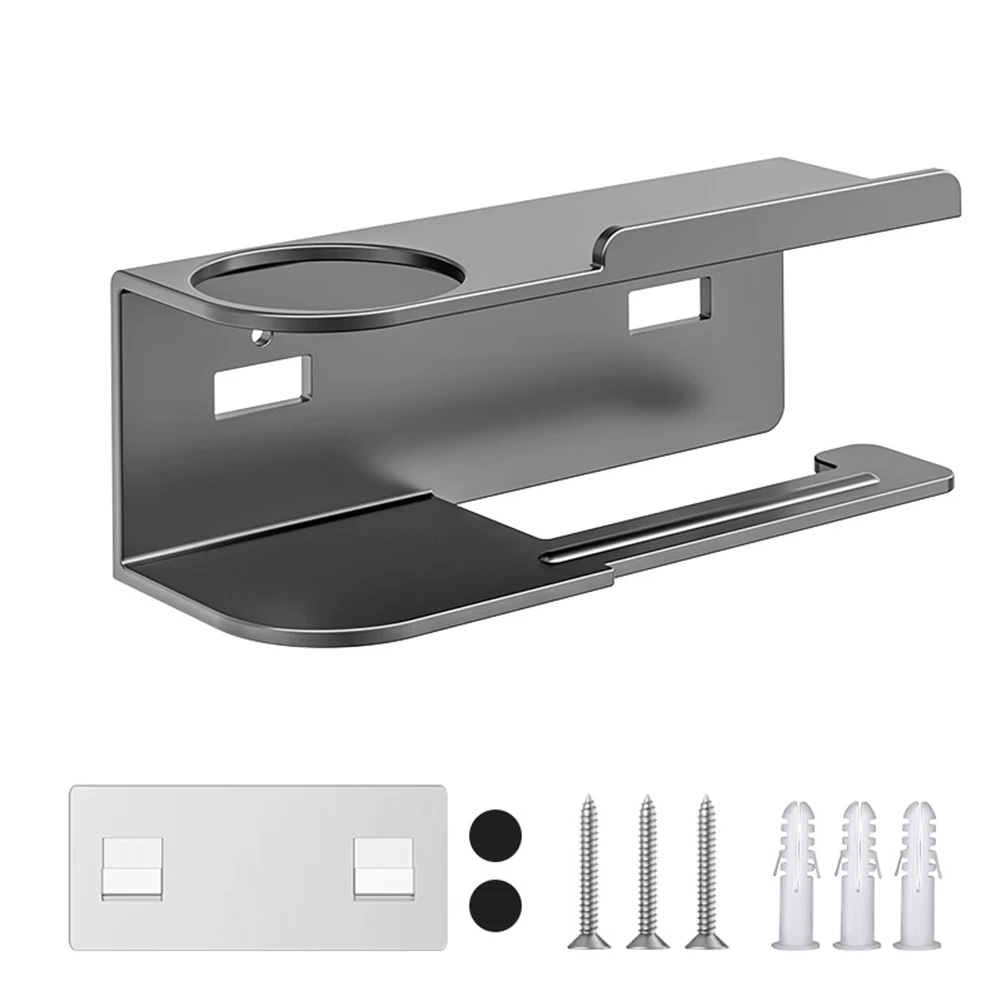 Roll Paper Dispenser Wall Mounted Paper Towel Stand Punch-Free Metal Paper Holder Rack Multifunctional for Bathroom Washroom