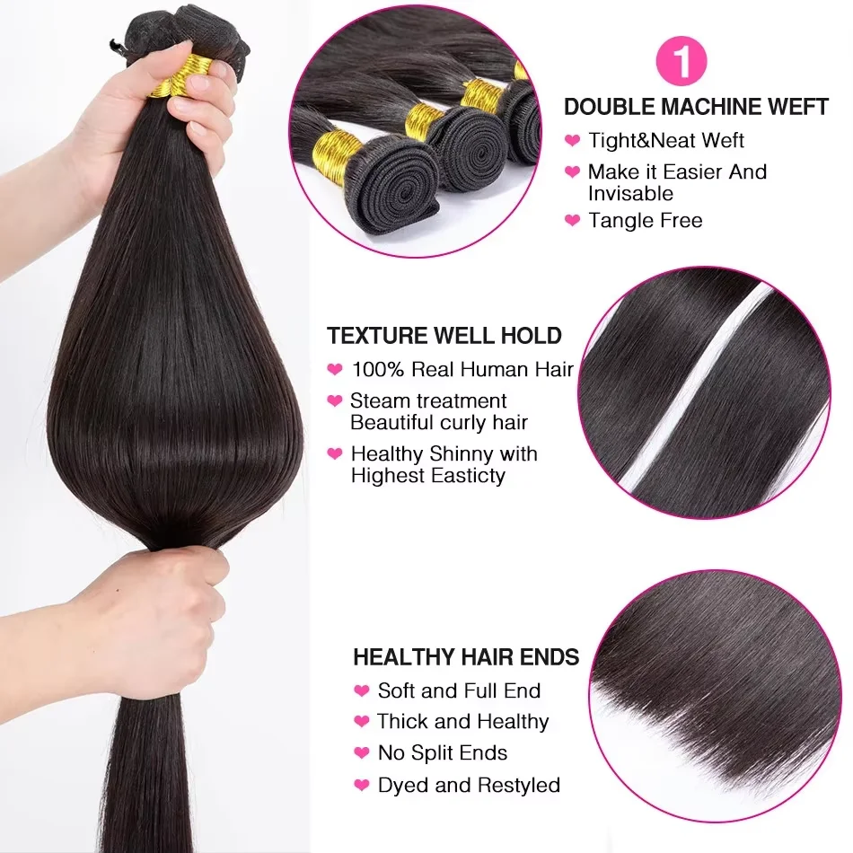 Brazilian Straight Human Hair Bundle 30 32 Inch Natural Raw Human Hair 3 Bundle Deal Weaves For Extension