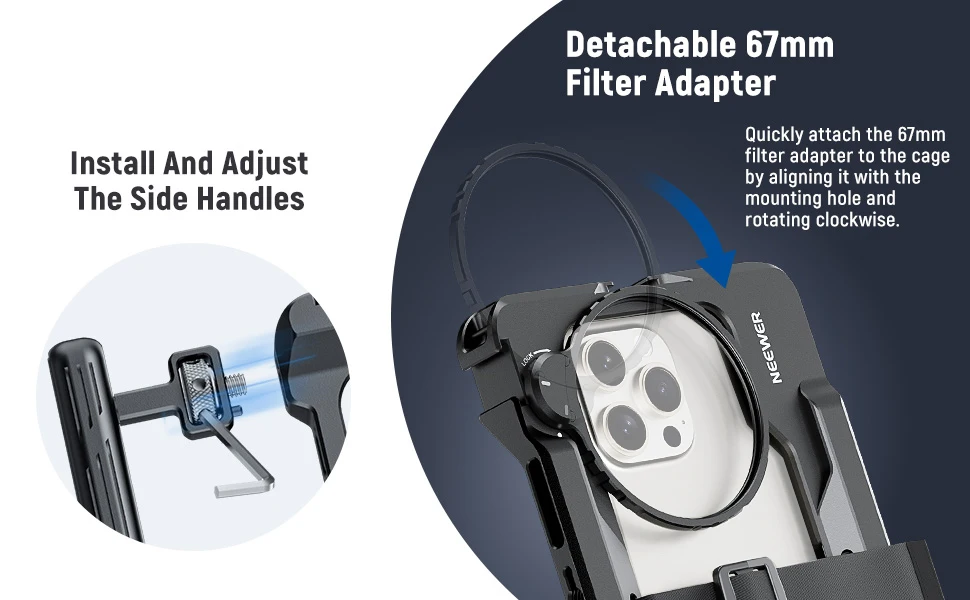 Neewer PA017 Universal Phone Lens Clamp w/17mm-37/58mm Filter Adapter & Tripod M