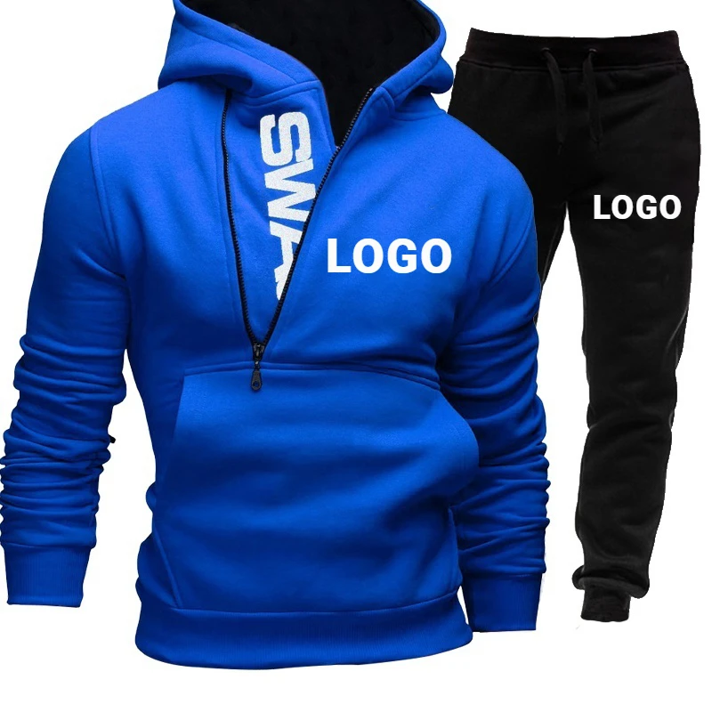 Custom LOGO Men's Tracksuit Spring Autumn Sweatshirt Suit Letter Printed Zipper Hoodie and Jogger Sweatpants Male 2Pcs Set 5xl men s summer sets waffle pattern short sleeve t shirts shorts 2pcs suit solid sport outfits 2023 casual loose tracksuit male