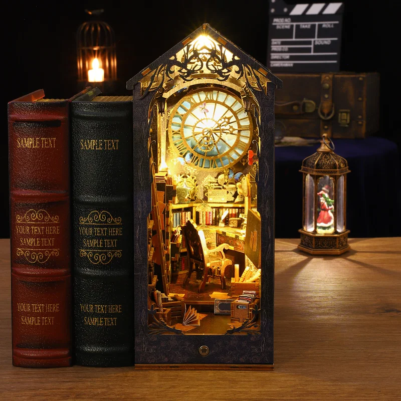 

DIY Book Nook Insert Kits Wooden Miniature Building Kit Detective Agency Bookend with LED Lights Bookshelf Home Decoration Gifts