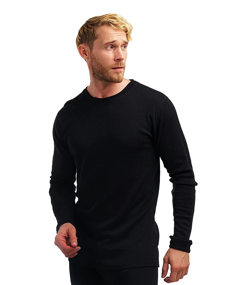 100% Merino Wool Base Layer Shirt Top Men Merino Wool Long Sleeve ...