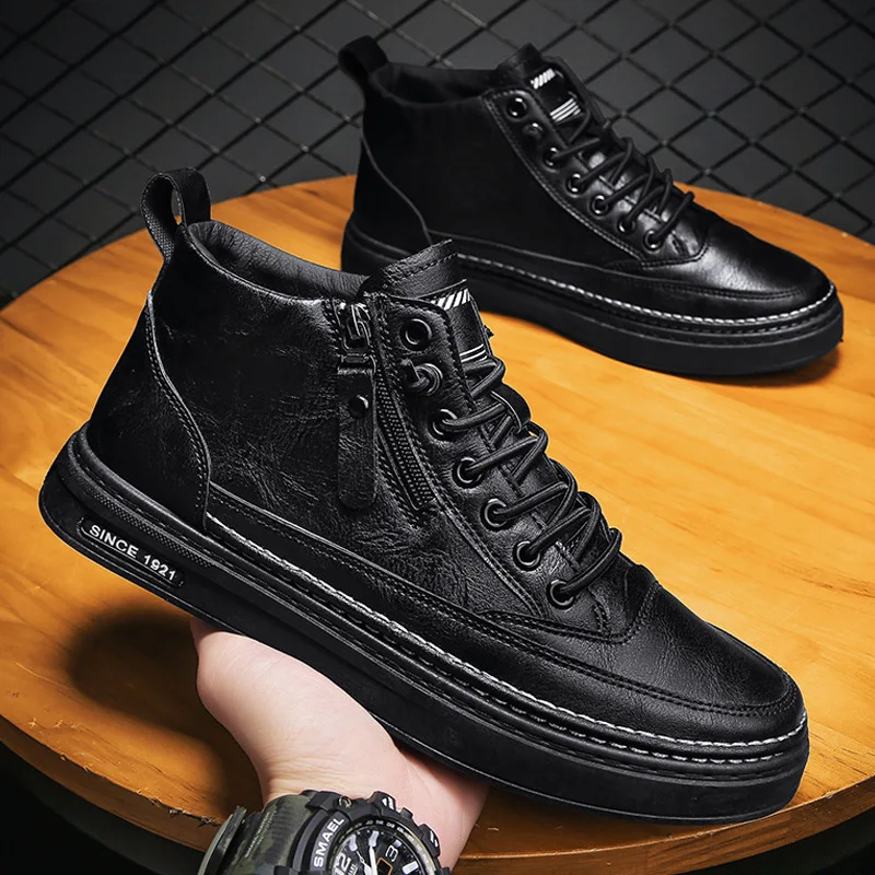 Cotton Shoes 2023 New Autumn Winter Casual Shoes Waterproof PU Leather Male Outdoor Ankle Boots Fashion Man All-match Short Boot