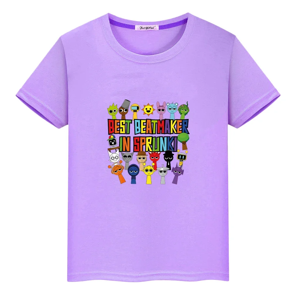 Sprunki print anime Short Tops 100%Cotton Cute Tees Sprunki t shirt for kids boy 10year pride tshirt y2k one piece girls clothes 4
