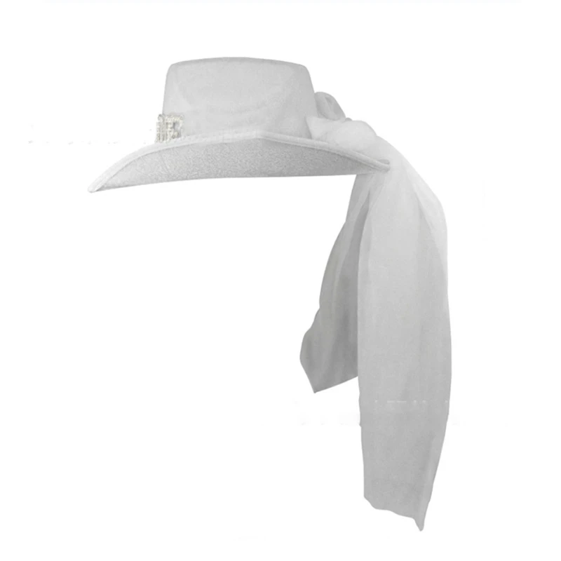 Bride Cowgirl Hat with Veil Novelty Cowboy Hat Summer Beach Cowgirl with Long Veil Western Fancy Dress Accessory cowboy hats cowgirl hats