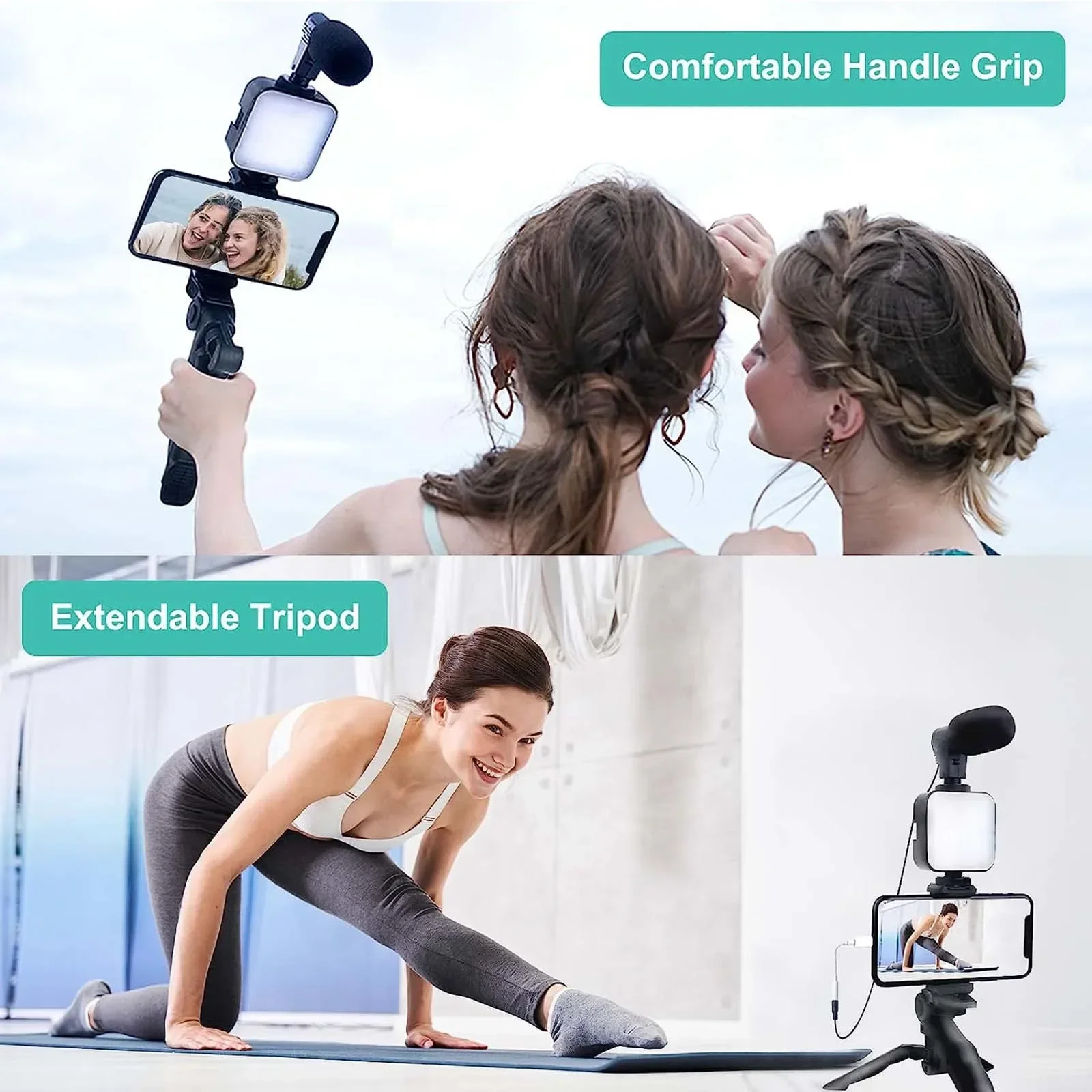 Tripod Mini Microphone Starter Vlog kit for Live Stream Video YouTube Smartphone Vlogging Kit for iPhone Android