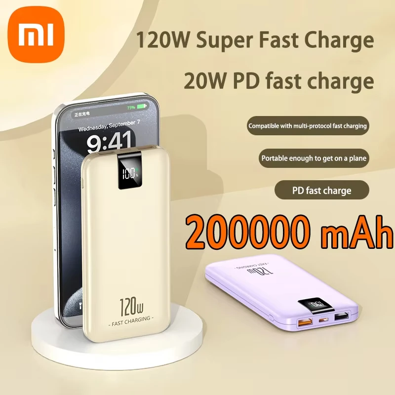 Xiaomi 120W Super Fast Charging Battery 200000mAh Power Bank 100000mAh High Capacity Lightweight Portable Square Digital Display - Image 2