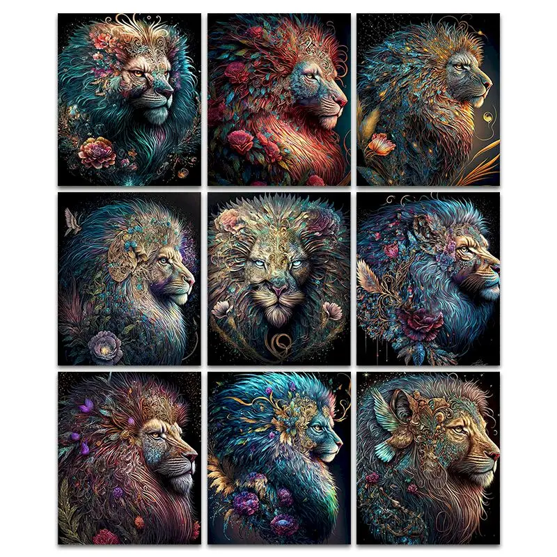 

GATYZTORY Acrylic Painting By Number Flower Lion Drawing On Canvas Handpainted Gift Diy Picture By Number Animal Kits Home Decor