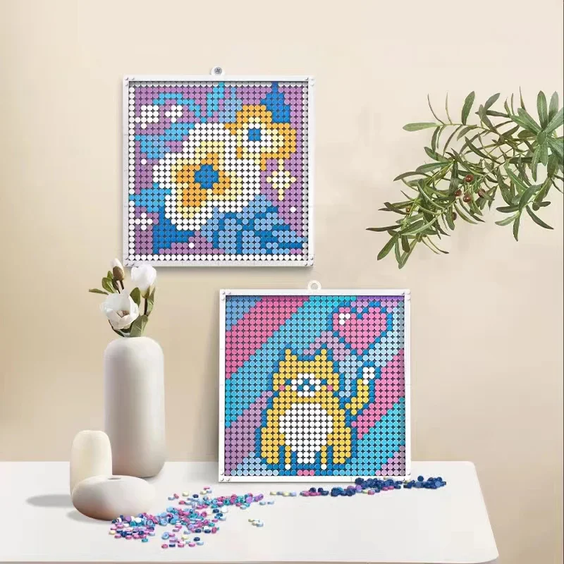 

City Creativity Variety Cat Pixel Painting Home Pendant Flower Art Mosaic Mural Assembled Building Blocks For Children's Gift