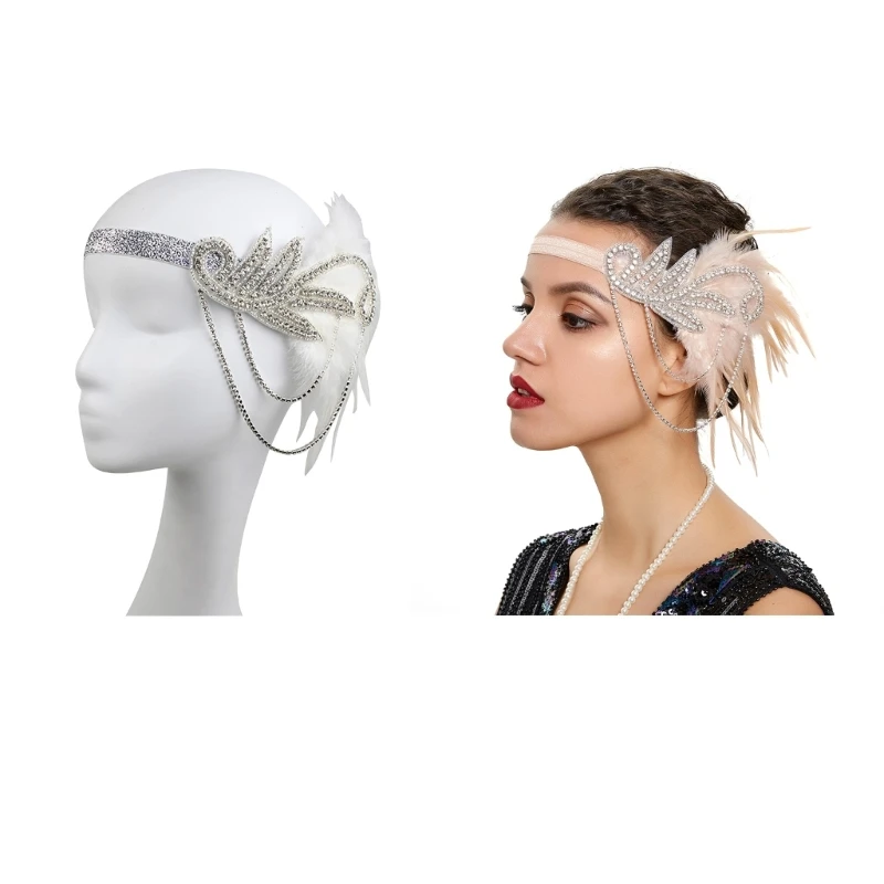 

MXMB HairBand Halloween Headband Headdress for Lady Makeup for Party Masquerade Roaring 20s Flapper Cosplay Flickering